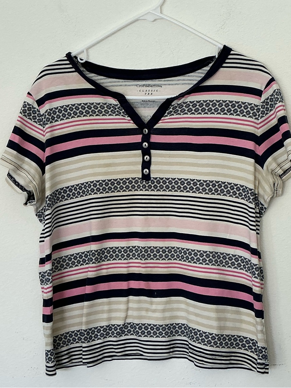 Croft & Barrow Pink Stripe Henley Tee Petite XL